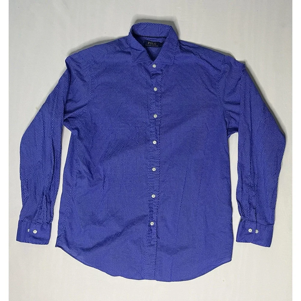 Polo Ralph Lauren Geo Print Oxford Dress Shirt Men's Large Long Sleeve Button Up